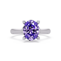 1.8 CTW Oval Diamond-Accent Colorstone Solitaire Ring with Amethyst Purple center in 14K White Gold – Lunéa Paris