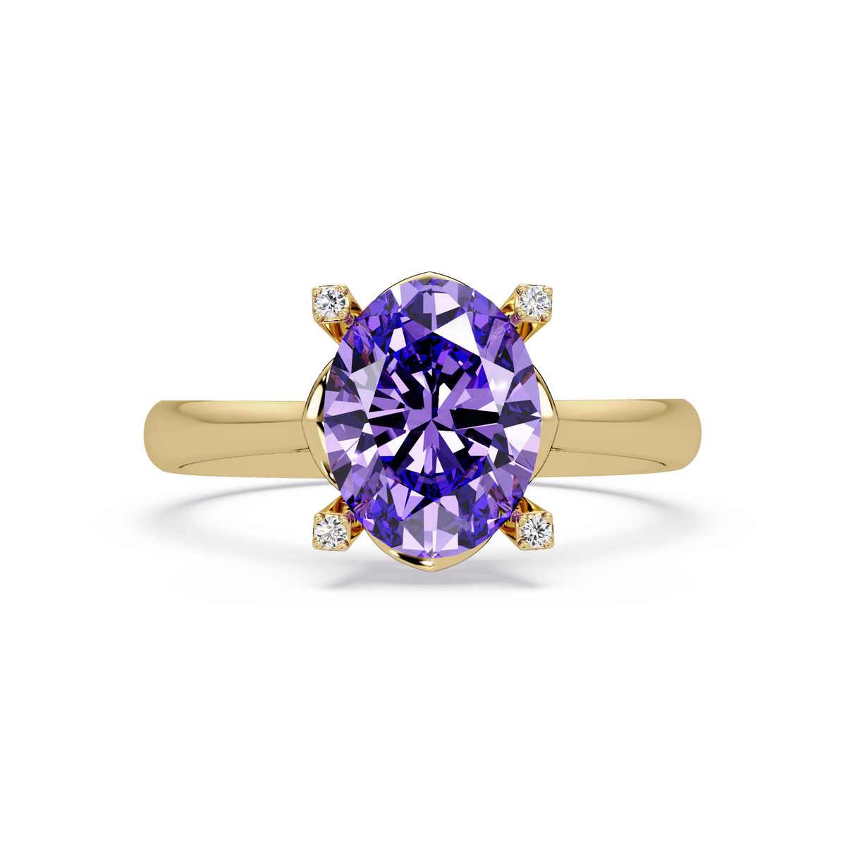 1.8 CTW Oval Diamond-Accent Colorstone Solitaire Ring with Amethyst Purple center in 14K Yellow Gold – Lunéa Paris