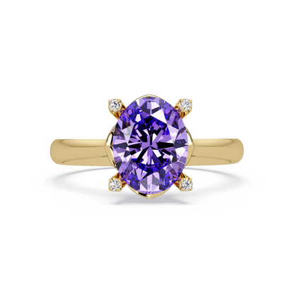 1.8 CTW Oval Diamond-Accent Colorstone Solitaire Ring with Amethyst Purple center in 14K Yellow Gold – Lunéa Paris