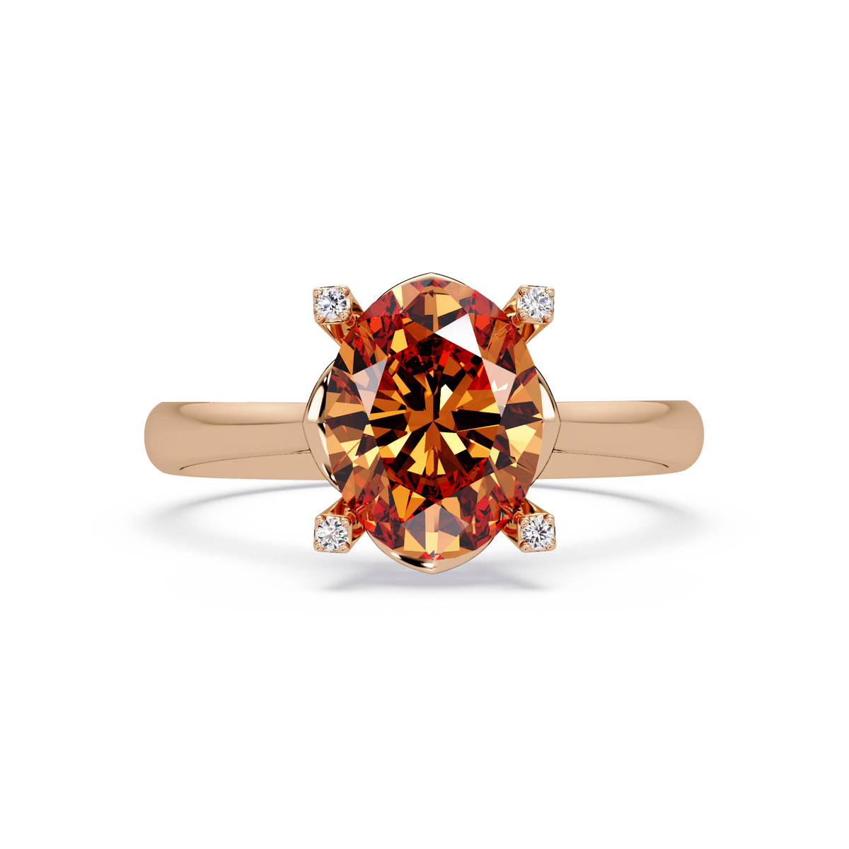 1.8 CTW Oval Diamond-Accent Colorstone Solitaire Ring with Champagne Topaz center in 14K Rose Gold – Lunéa Paris