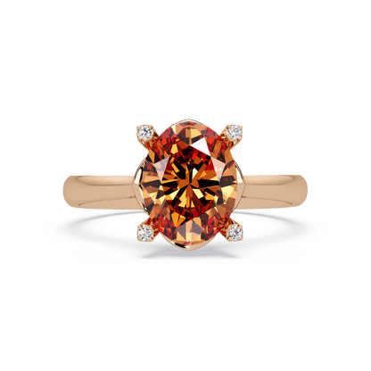 1.8 CTW Oval Diamond-Accent Colorstone Solitaire Ring with Champagne Topaz center in 14K Rose Gold – Lunéa Paris