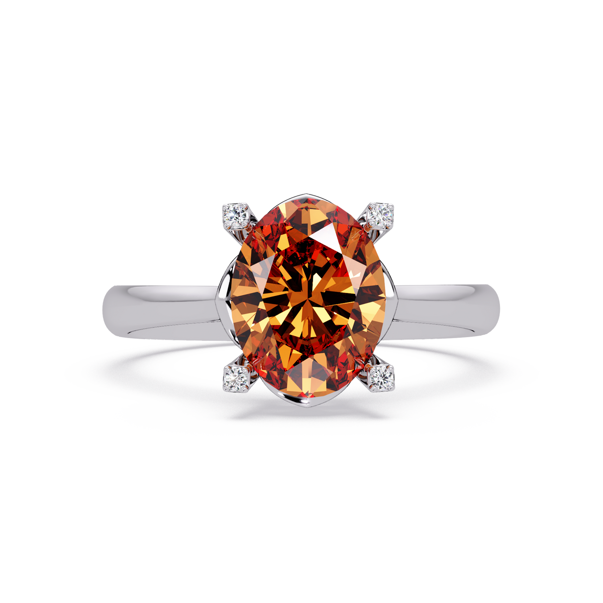 1.8 CTW Oval Diamond-Accent Colorstone Solitaire Ring with Champagne Topaz center in 14K White Gold – Lunéa Paris