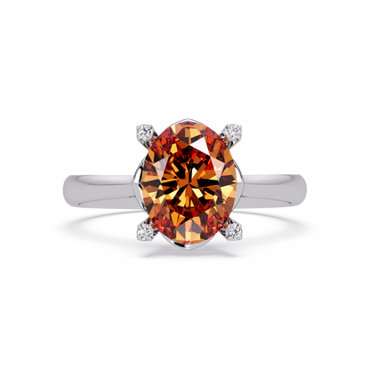 1.8 CTW Oval Diamond-Accent Colorstone Solitaire Ring with Champagne Topaz center in 14K White Gold – Lunéa Paris