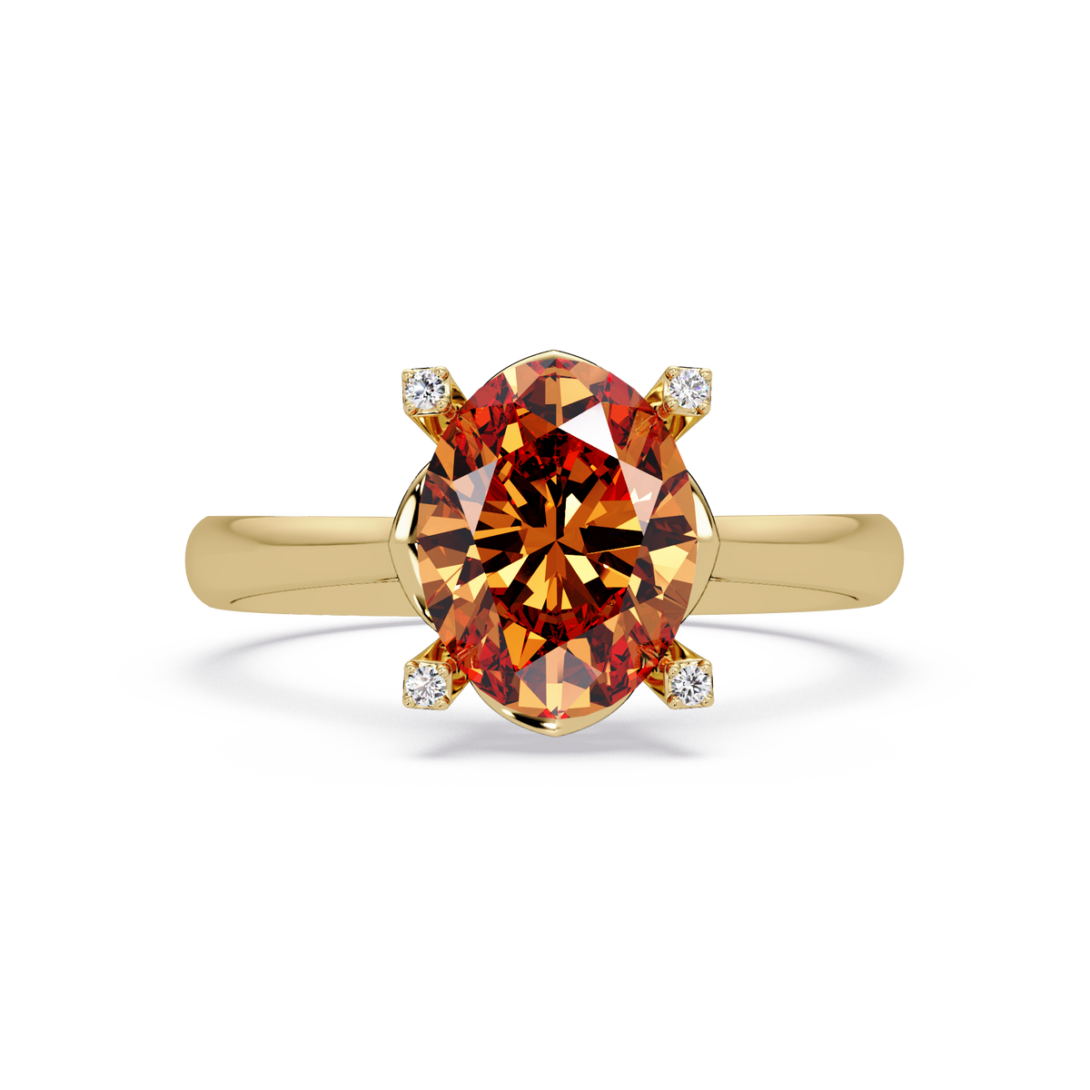 1.8 CTW Oval Diamond-Accent Colorstone Solitaire Ring with Champagne Topaz center in 14K Yellow Gold – Lunéa Paris