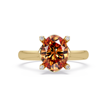 1.8 CTW Oval Diamond-Accent Colorstone Solitaire Ring with Champagne Topaz center in 14K Yellow Gold – Lunéa Paris