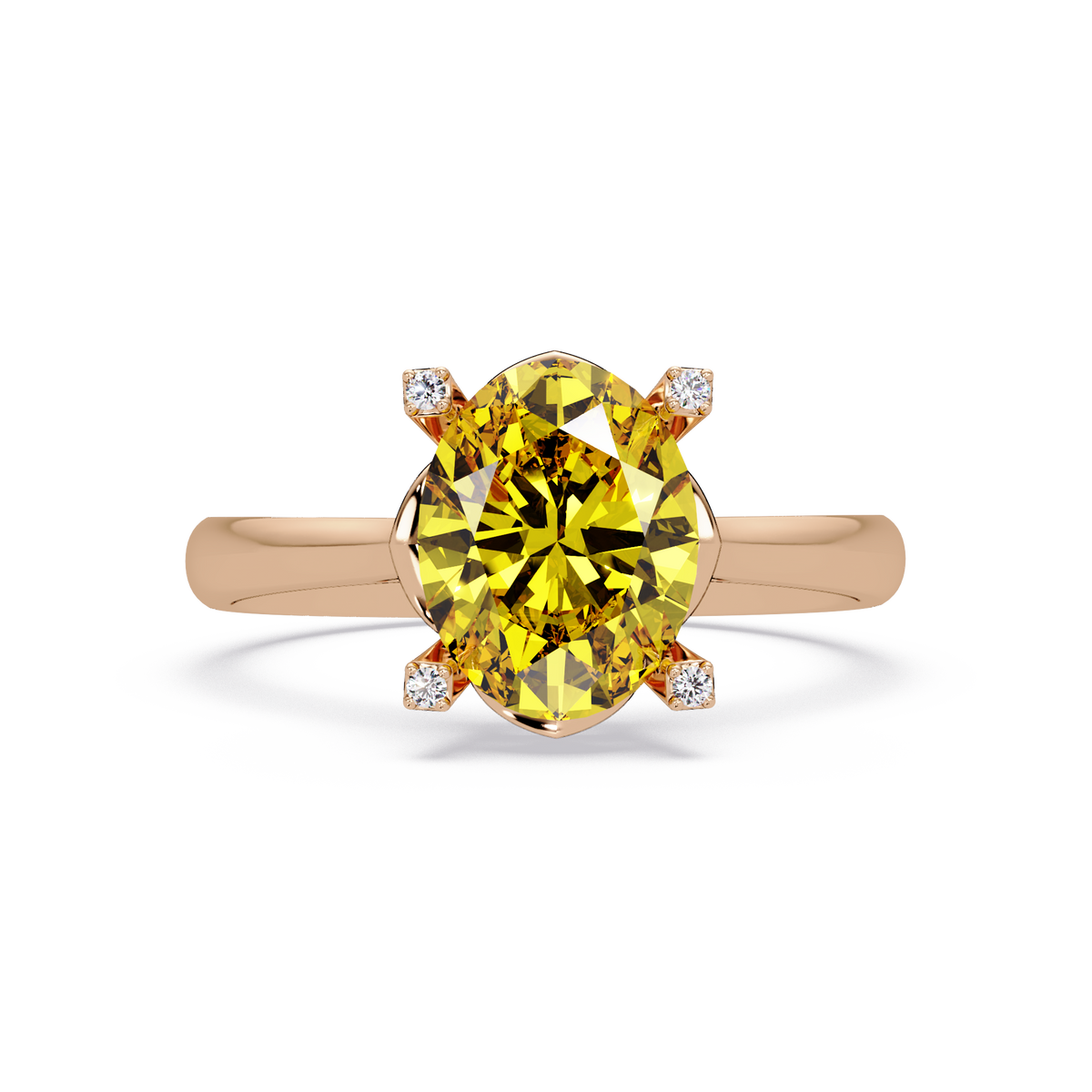1.8 CTW Oval Diamond-Accent Colorstone Solitaire Ring with Citrine Yellow center in 14K Rose Gold – Lunéa Paris