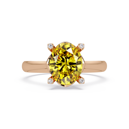 1.8 CTW Oval Diamond-Accent Colorstone Solitaire Ring with Citrine Yellow center in 14K Rose Gold – Lunéa Paris