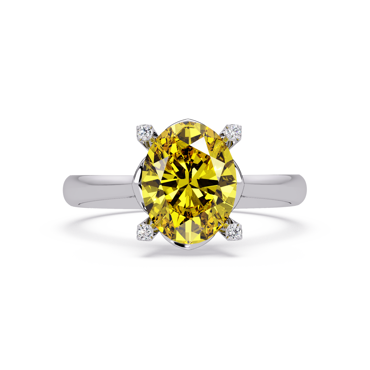 1.8 CTW Oval Diamond-Accent Colorstone Solitaire Ring with Citrine Yellow center in 14K White Gold – Lunéa Paris