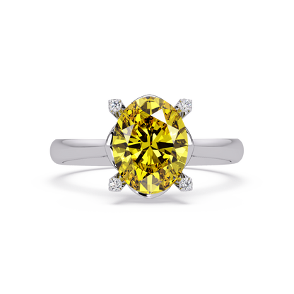 1.8 CTW Oval Diamond-Accent Colorstone Solitaire Ring with Citrine Yellow center in 14K White Gold – Lunéa Paris