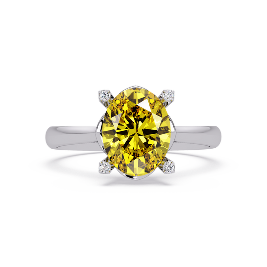 1.8 CTW Oval Diamond-Accent Colorstone Solitaire Ring with Citrine Yellow center in 14K White Gold – Lunéa Paris