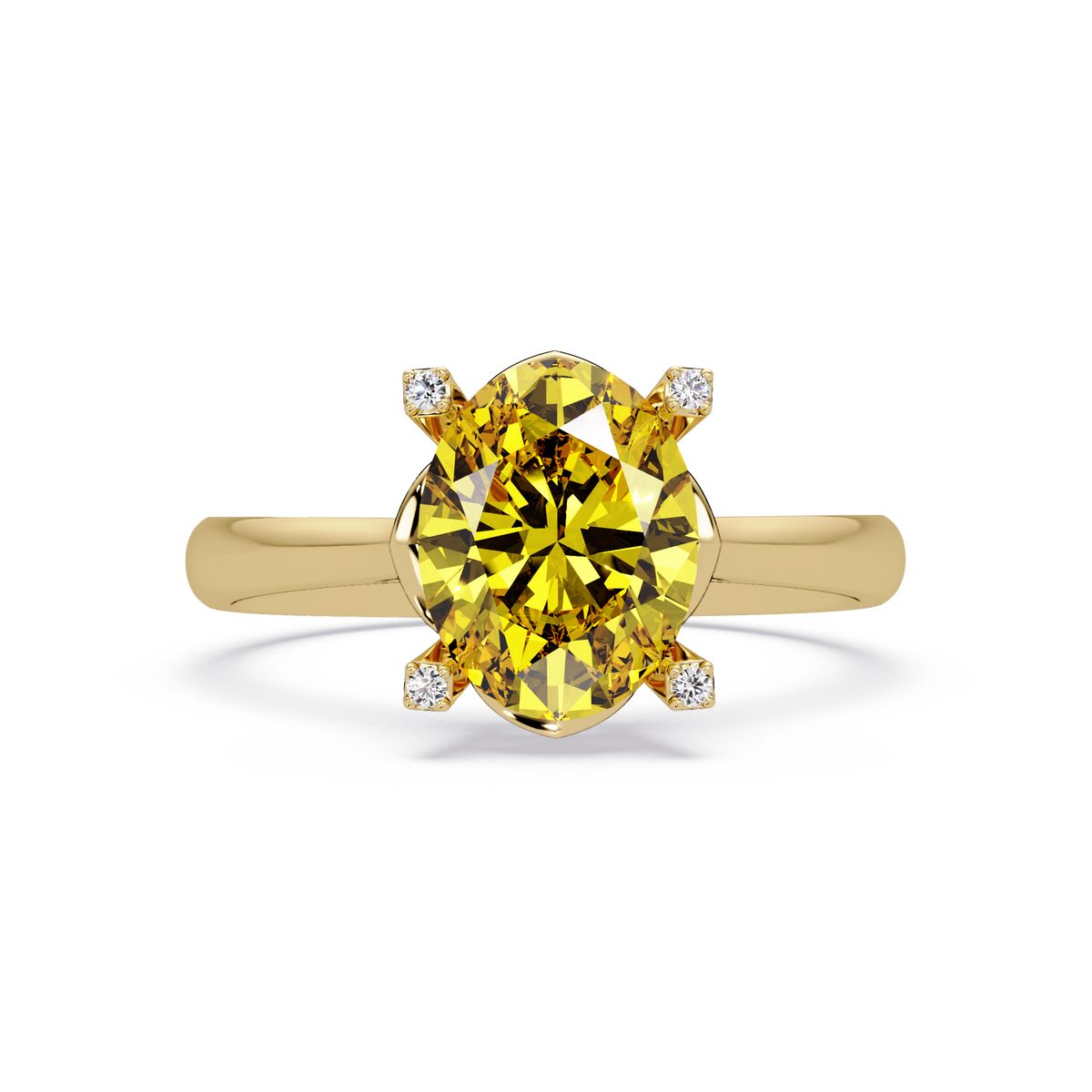 1.8 CTW Oval Diamond-Accent Colorstone Solitaire Ring with Citrine Yellow center in 14K Yellow Gold – Lunéa Paris