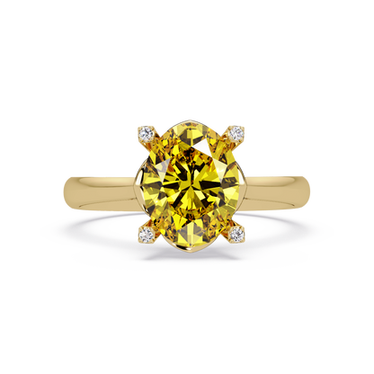 1.8 CTW Oval Diamond-Accent Colorstone Solitaire Ring with Citrine Yellow center in 14K Yellow Gold – Lunéa Paris