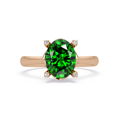 1.8 CTW Oval Diamond-Accent Colorstone Solitaire Ring with Emerald Green center in 14K Rose Gold – Lunéa Paris