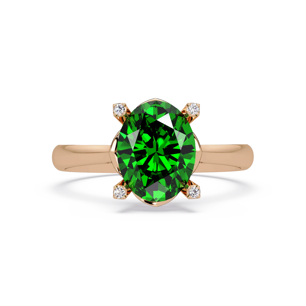 1.8 CTW Oval Diamond-Accent Colorstone Solitaire Ring with Emerald Green center in 14K Rose Gold – Lunéa Paris