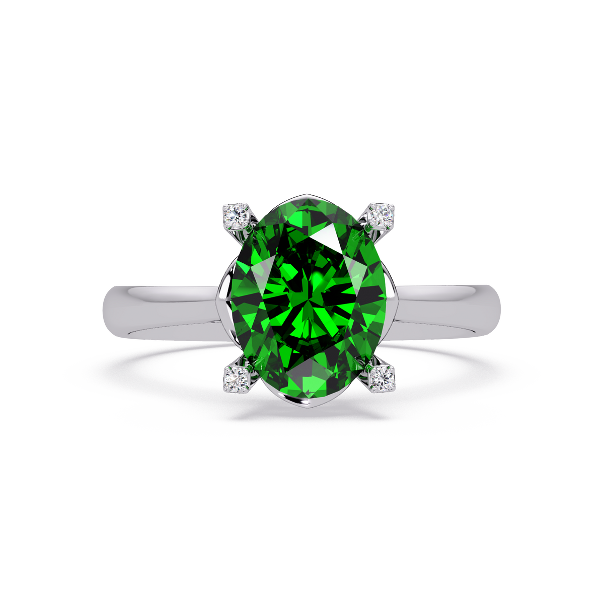 1.8 CTW Oval Diamond-Accent Colorstone Solitaire Ring with Emerald Green center in 14K White Gold – Lunéa Paris