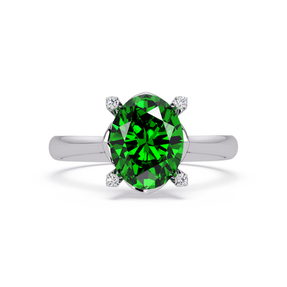 1.8 CTW Oval Diamond-Accent Colorstone Solitaire Ring with Emerald Green center in 14K White Gold – Lunéa Paris