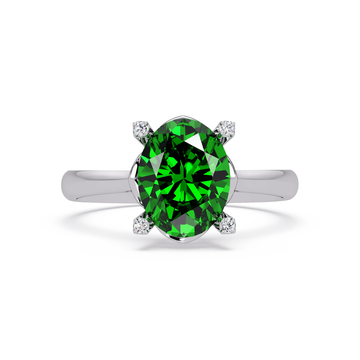1.8 CTW Oval Diamond-Accent Colorstone Solitaire Ring with Emerald Green center in 14K White Gold – Lunéa Paris