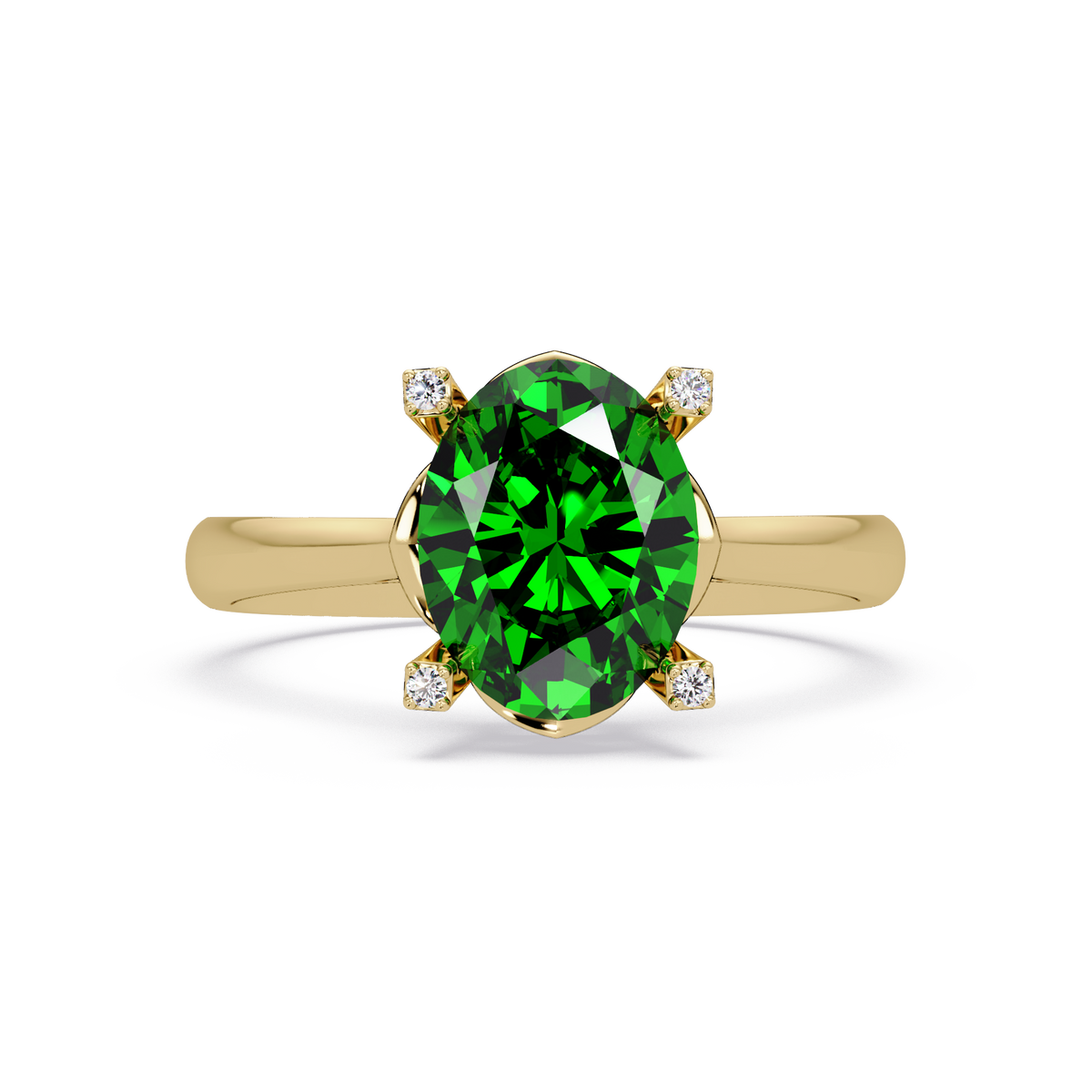 1.8 CTW Oval Diamond-Accent Colorstone Solitaire Ring with Emerald Green center in 14K Yellow Gold – Lunéa Paris