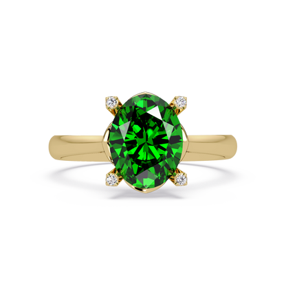 1.8 CTW Oval Diamond-Accent Colorstone Solitaire Ring with Emerald Green center in 14K Yellow Gold – Lunéa Paris