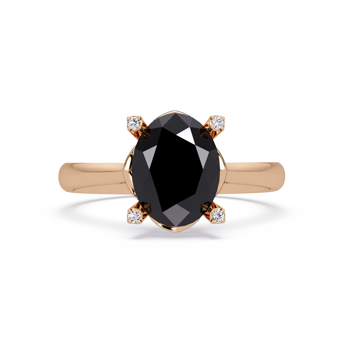 1.8 CTW Oval Diamond-Accent Colorstone Solitaire Ring with Onyx center in 14K Rose Gold – Lunéa Paris