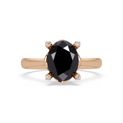 1.8 CTW Oval Diamond-Accent Colorstone Solitaire Ring with Onyx center in 14K Rose Gold – Lunéa Paris