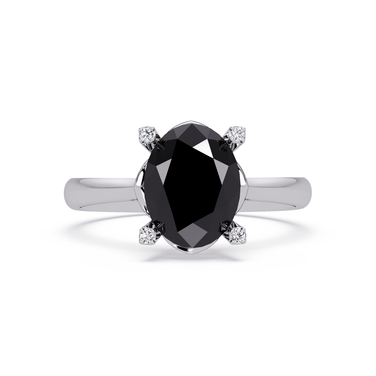 1.8 CTW Oval Diamond-Accent Colorstone Solitaire Ring with Onyx center in 14K White Gold – Lunéa Paris