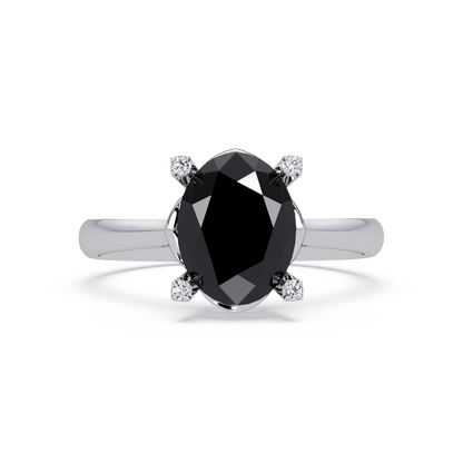 1.8 CTW Oval Diamond-Accent Colorstone Solitaire Ring with Onyx center in 14K White Gold – Lunéa Paris