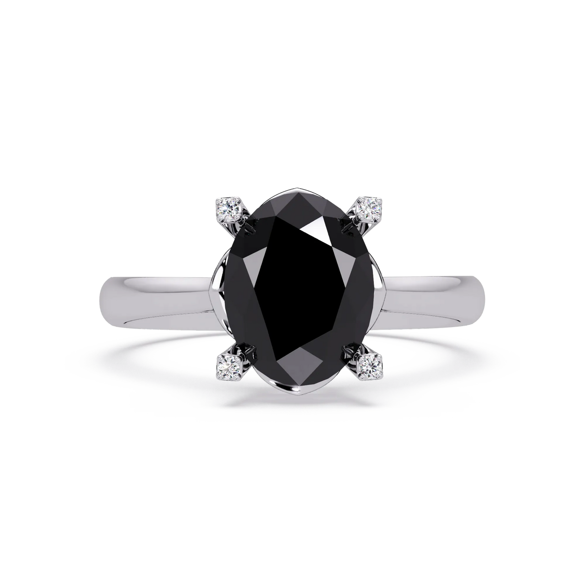 1.8 CTW Oval Diamond-Accent Colorstone Solitaire Ring with Onyx center in 14K White Gold – Lunéa Paris