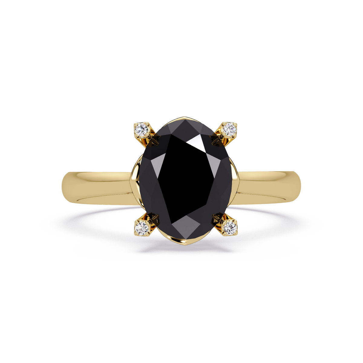 1.8 CTW Oval Diamond-Accent Colorstone Solitaire Ring with Onyx center in 14K Yellow Gold – Lunéa Paris