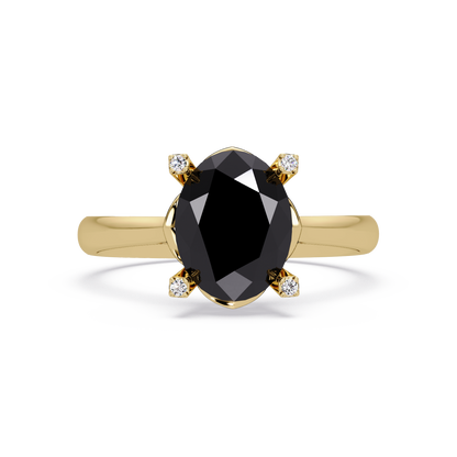 1.8 CTW Oval Diamond-Accent Colorstone Solitaire Ring with Onyx center in 14K Yellow Gold – Lunéa Paris