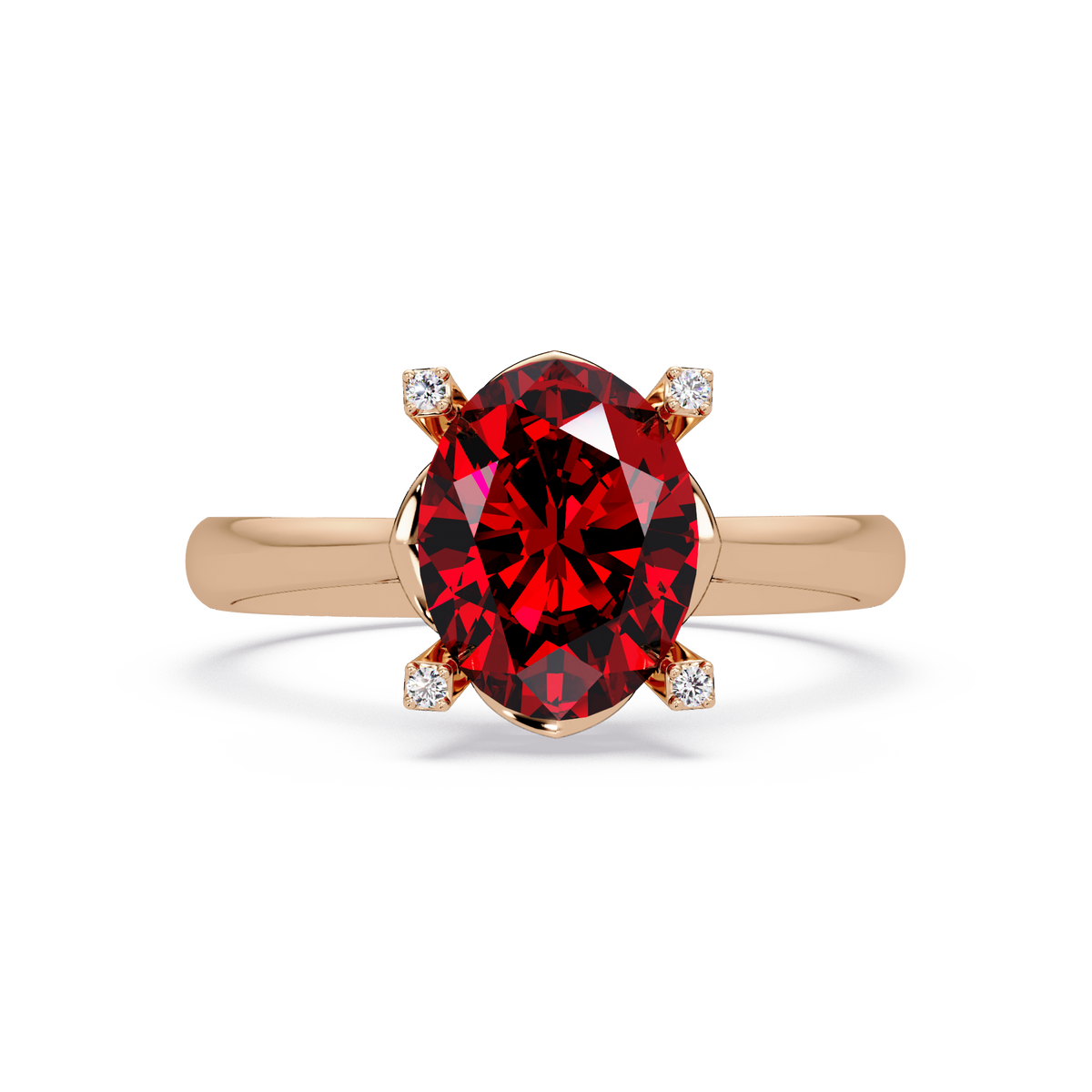 1.8 CTW Oval Diamond-Accent Colorstone Solitaire Ring with Ruby Red center in 14K Rose Gold – Lunéa Paris