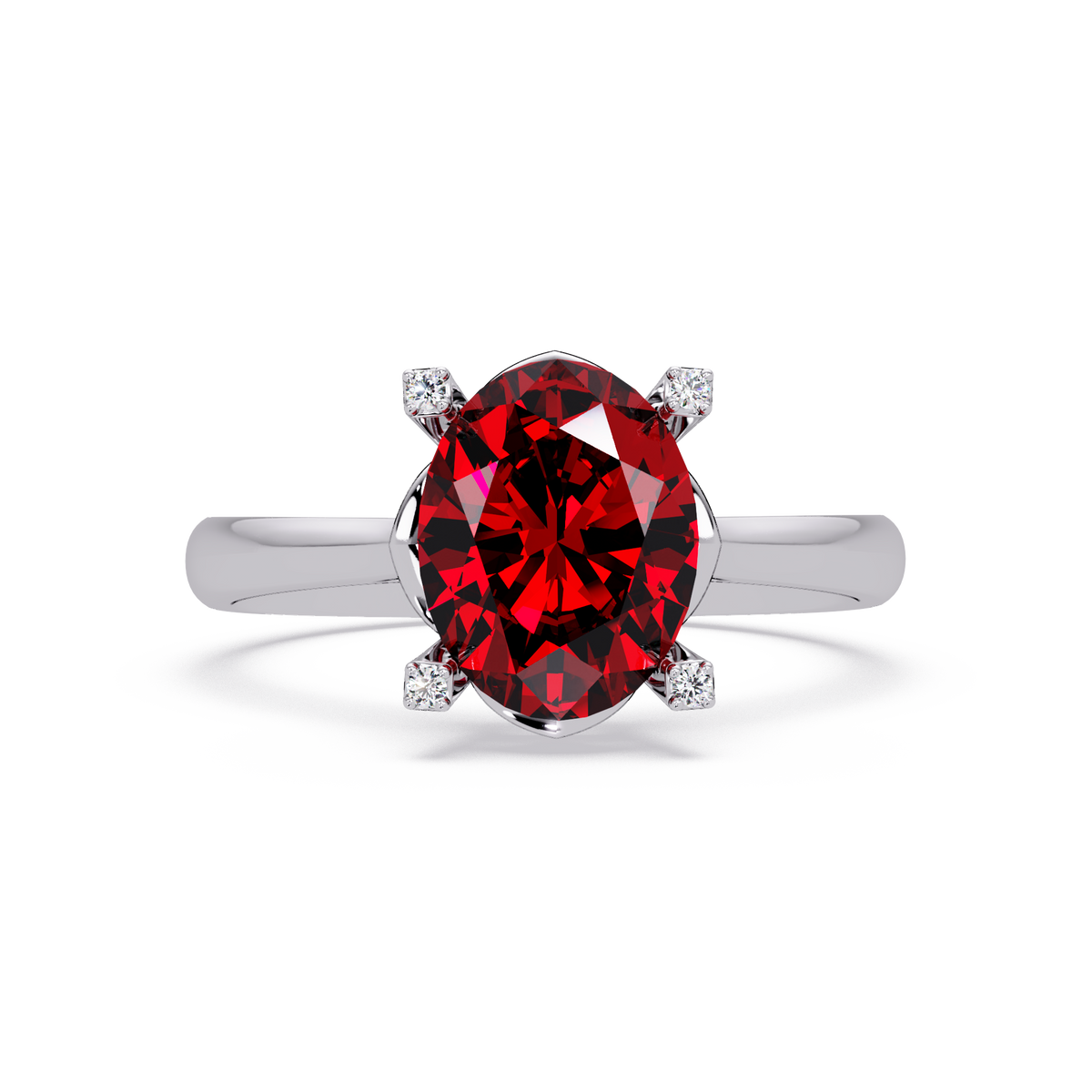 1.8 CTW Oval Diamond-Accent Colorstone Solitaire Ring with Ruby Red center in 14K White Gold – Lunéa Paris