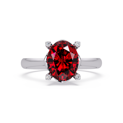 1.8 CTW Oval Diamond-Accent Colorstone Solitaire Ring with Ruby Red center in 14K White Gold – Lunéa Paris