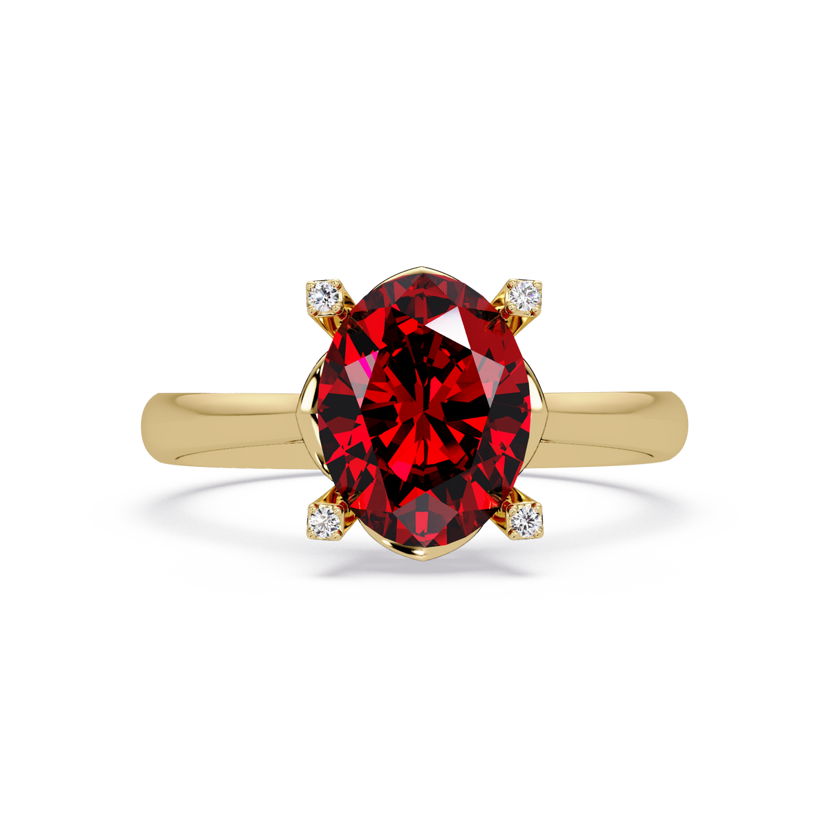 1.8 CTW Oval Diamond-Accent Colorstone Solitaire Ring with Ruby Red center in 14K Yellow Gold – Lunéa Paris