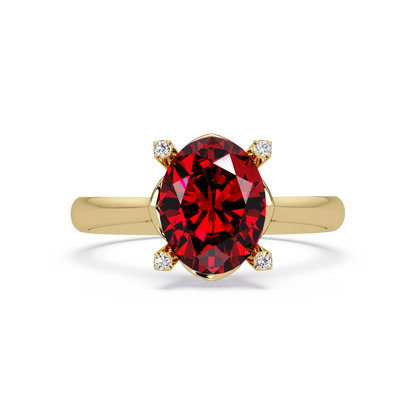 1.8 CTW Oval Diamond-Accent Colorstone Solitaire Ring with Ruby Red center in 14K Yellow Gold – Lunéa Paris