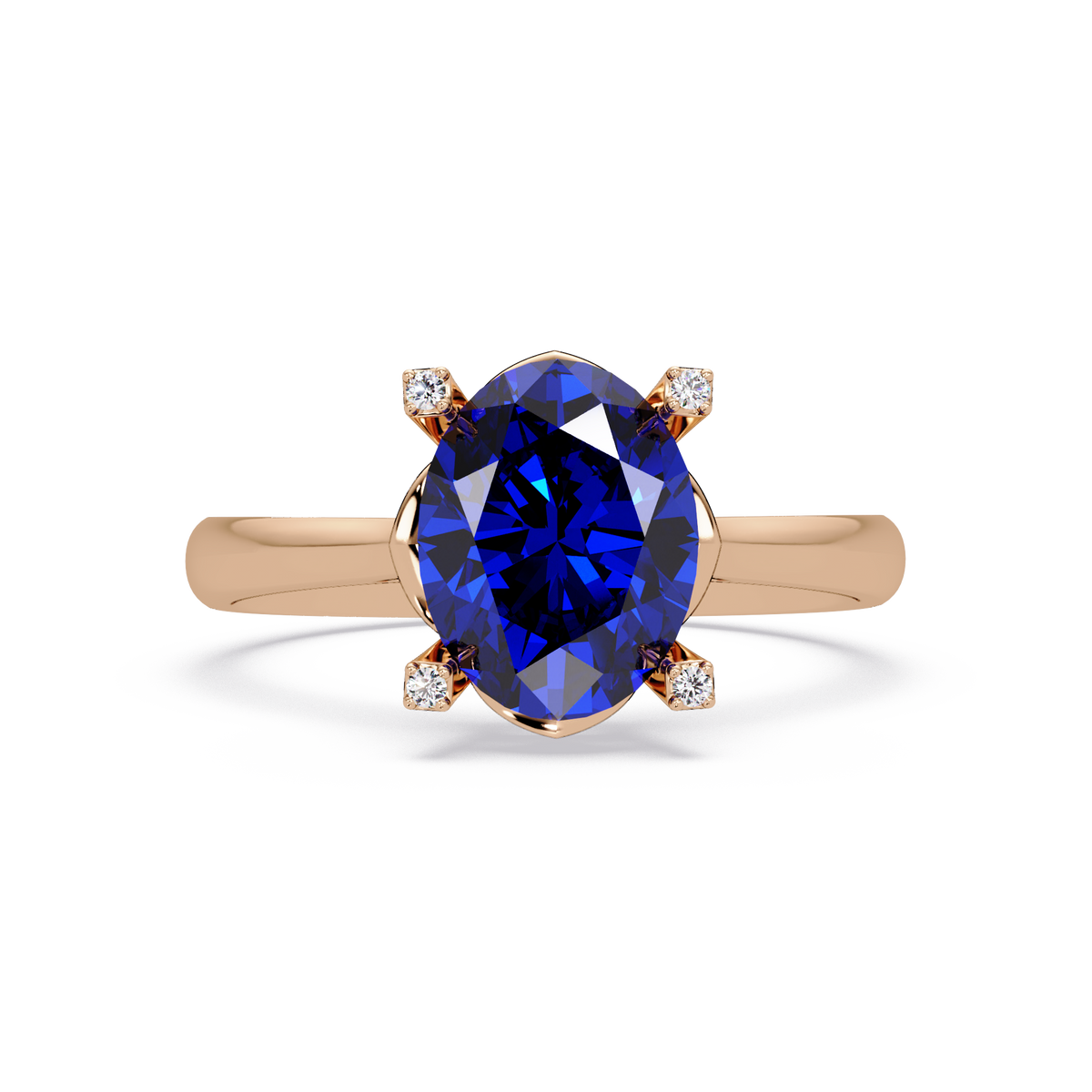 1.8 CTW Oval Diamond-Accent Colorstone Solitaire Ring with Sapphire Blue center in 14K Rose Gold – Lunéa Paris