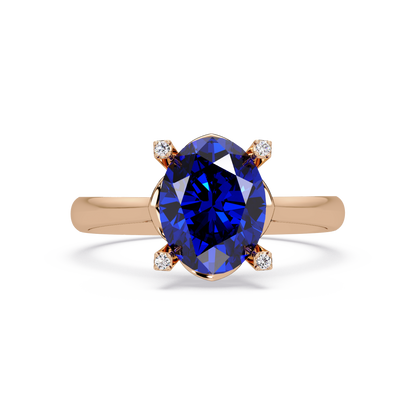 1.8 CTW Oval Diamond-Accent Colorstone Solitaire Ring with Sapphire Blue center in 14K Rose Gold – Lunéa Paris