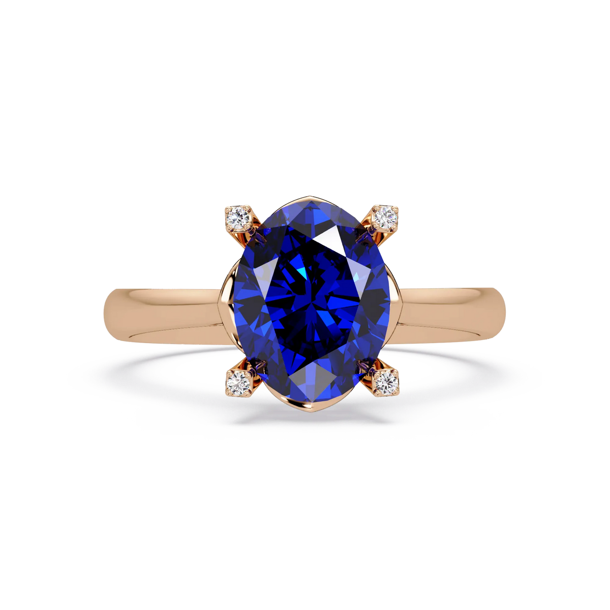 1.8 CTW Oval Diamond-Accent Colorstone Solitaire Ring with Sapphire Blue center in 14K Rose Gold – Lunéa Paris