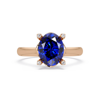 1.8 CTW Oval Diamond-Accent Colorstone Solitaire Ring with Sapphire Blue center in 14K Rose Gold – Lunéa Paris