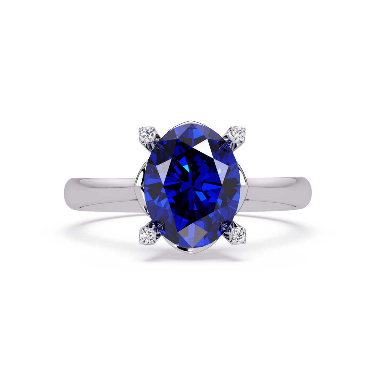 1.8 CTW Oval Diamond-Accent Colorstone Solitaire Ring with Sapphire Blue center in 14K White Gold – Lunéa Paris