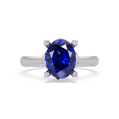 1.8 CTW Oval Diamond-Accent Colorstone Solitaire Ring with Sapphire Blue center in 14K White Gold – Lunéa Paris