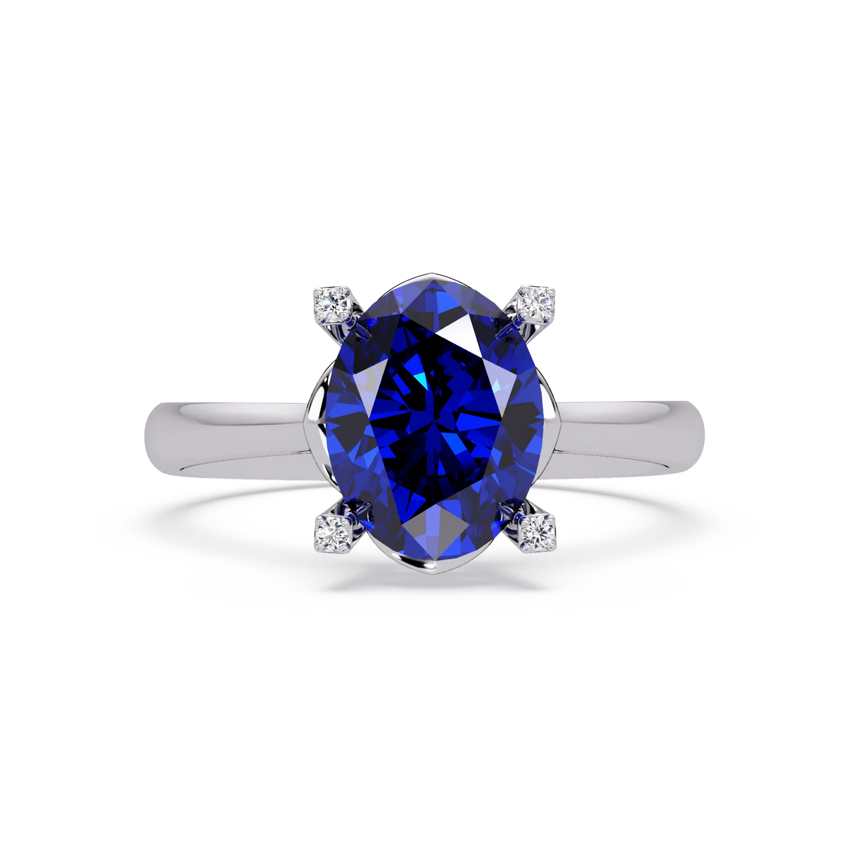 1.8 CTW Oval Diamond-Accent Colorstone Solitaire Ring with Sapphire Blue center in 14K White Gold – Lunéa Paris