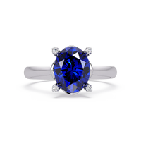 1.8 CTW Oval Diamond-Accent Colorstone Solitaire Ring with Sapphire Blue center in 14K White Gold – Lunéa Paris