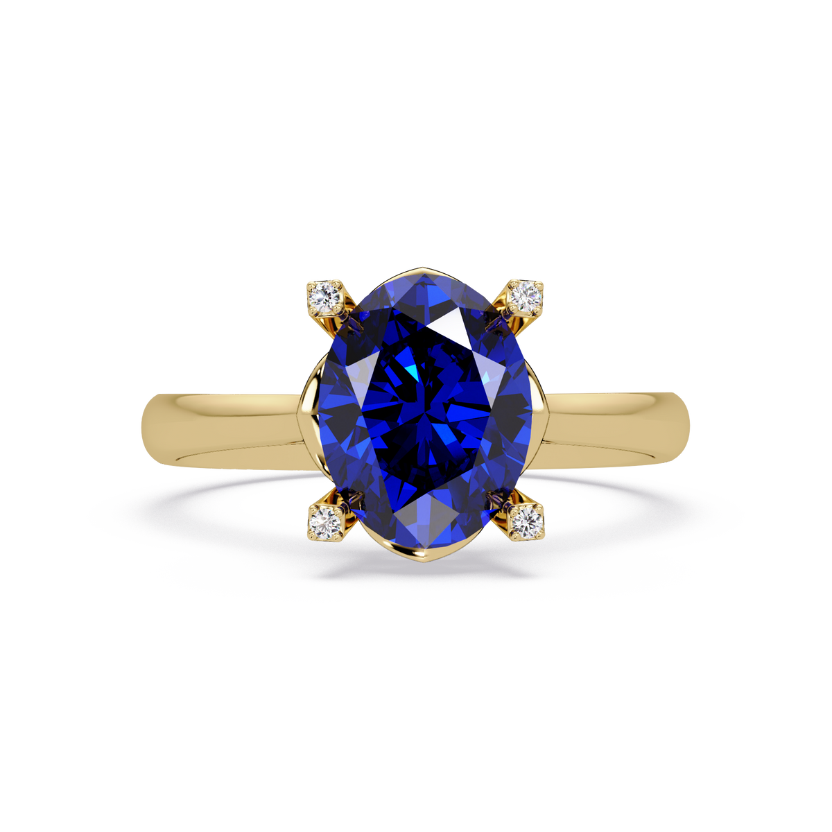 1.8 CTW Oval Diamond-Accent Colorstone Solitaire Ring with Sapphire Blue center in 14K Yellow Gold – Lunéa Paris