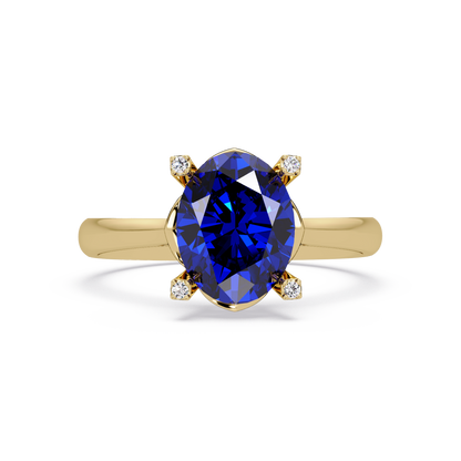 1.8 CTW Oval Diamond-Accent Colorstone Solitaire Ring with Sapphire Blue center in 14K Yellow Gold – Lunéa Paris