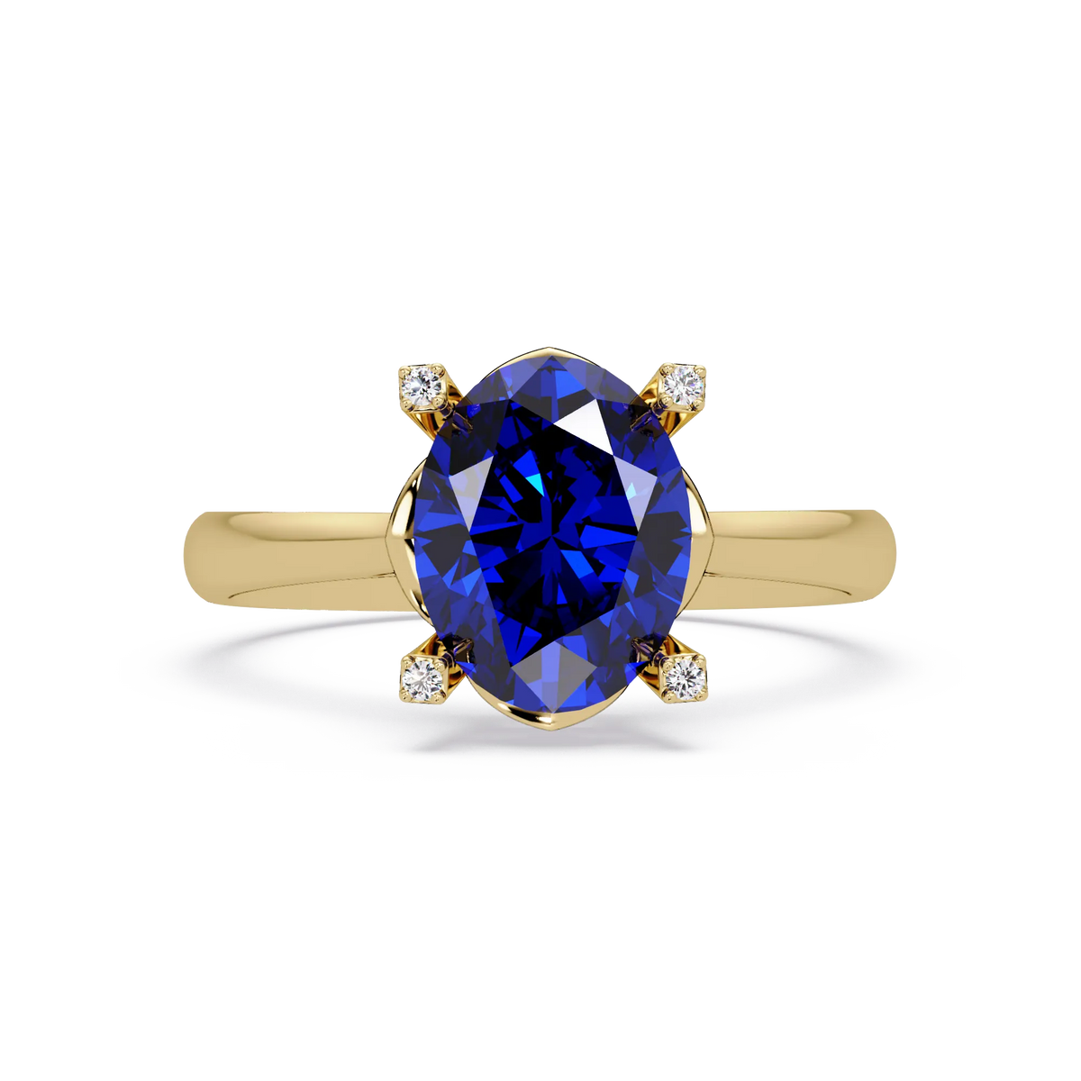 1.8 CTW Oval Diamond-Accent Colorstone Solitaire Ring with Sapphire Blue center in 14K Yellow Gold – Lunéa Paris