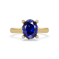 1.8 CTW Oval Diamond-Accent Colorstone Solitaire Ring with Sapphire Blue center in 14K Yellow Gold – Lunéa Paris