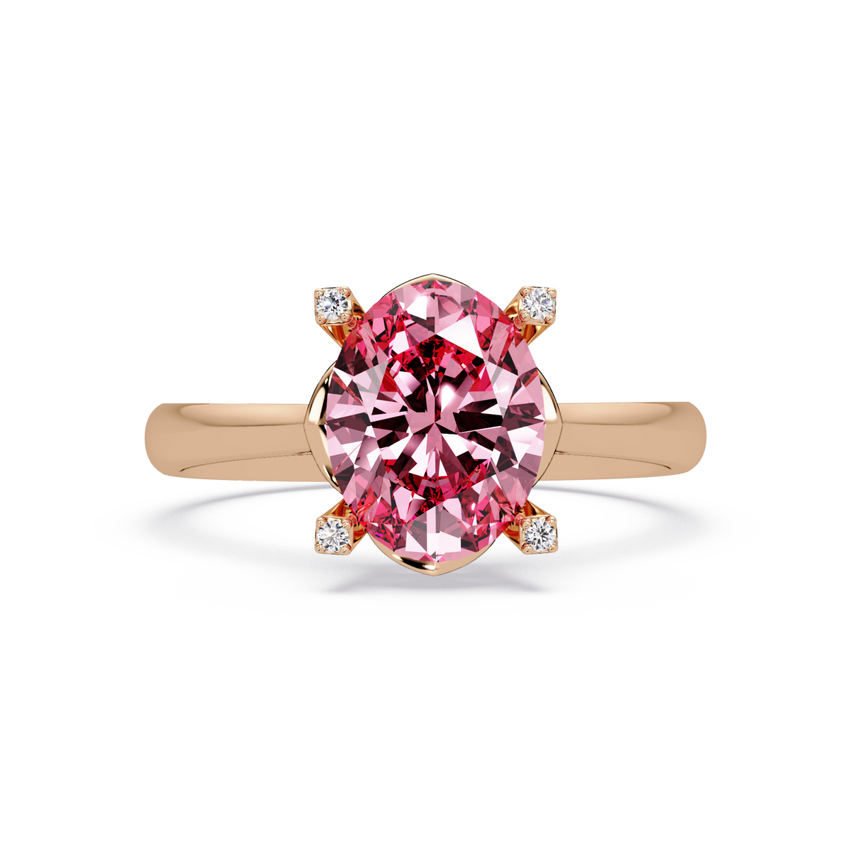 1.8 CTW Oval Diamond-Accent Colorstone Solitaire Ring with Tourmaline Pink center in 14K Rose Gold – Lunéa Paris