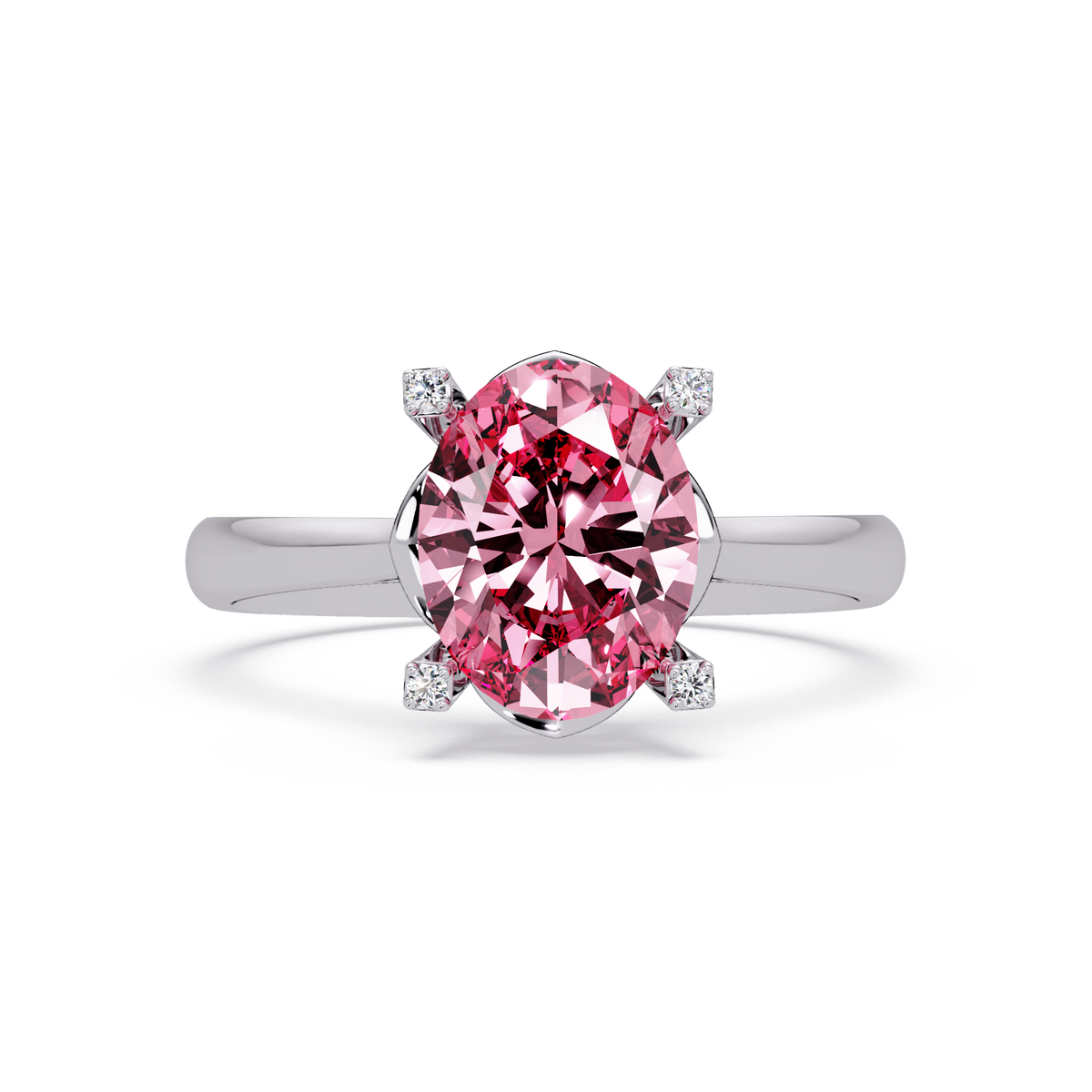 1.8 CTW Oval Diamond-Accent Colorstone Solitaire Ring with Tourmaline Pink center in 14K White Gold – Lunéa Paris