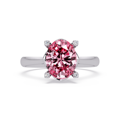 1.8 CTW Oval Diamond-Accent Colorstone Solitaire Ring with Tourmaline Pink center in 14K White Gold – Lunéa Paris